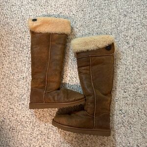 Shearling Trim Tall Brown Suede Winter Boots